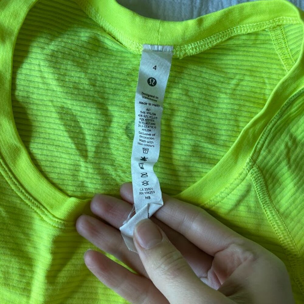 Lululemon neon yellow long sleeve size 4